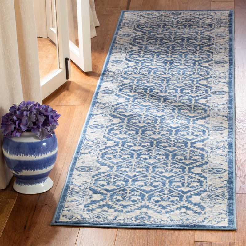 Asucena Oriental Navy/Light Gray Area Rug, Runner 2' x 14'