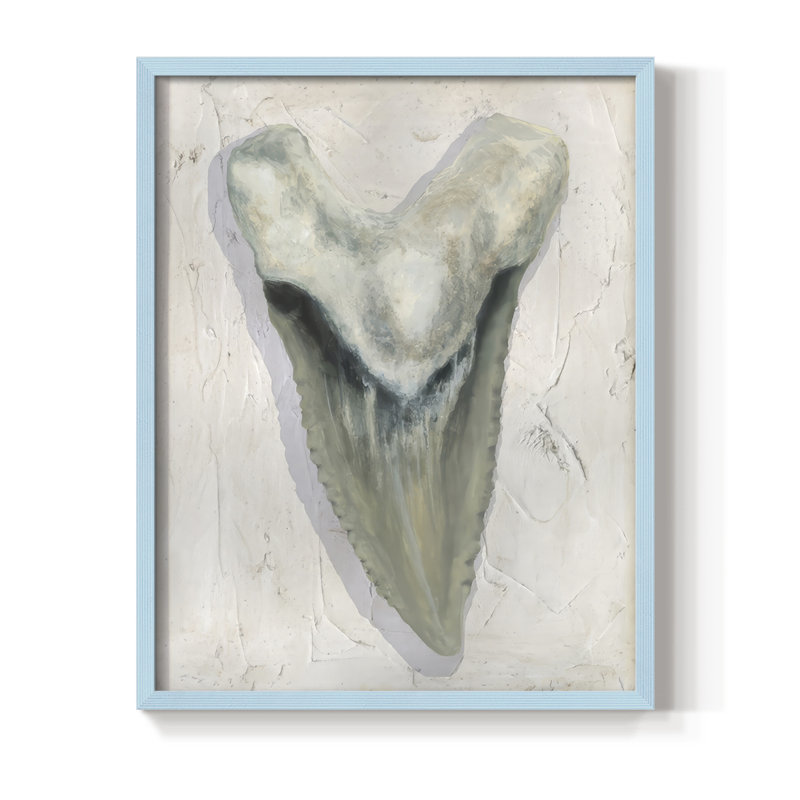 Watercolor Sharks Tooth II Framed Print - Solid Wood, 21" H x 17" W, Blue Framed