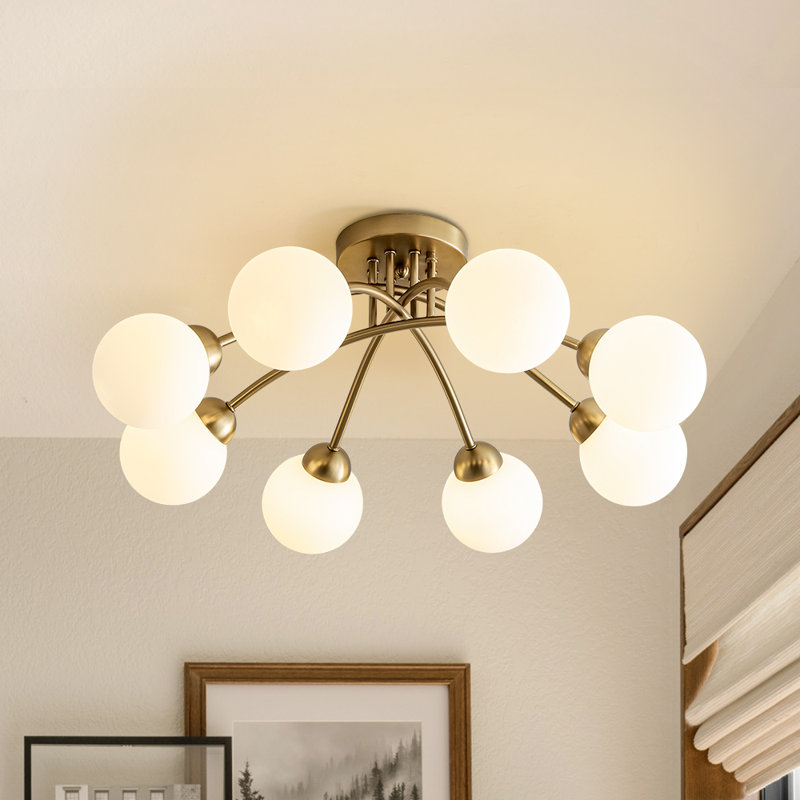 Plafonnier semi-encastré 8 lumières, Blanc lait