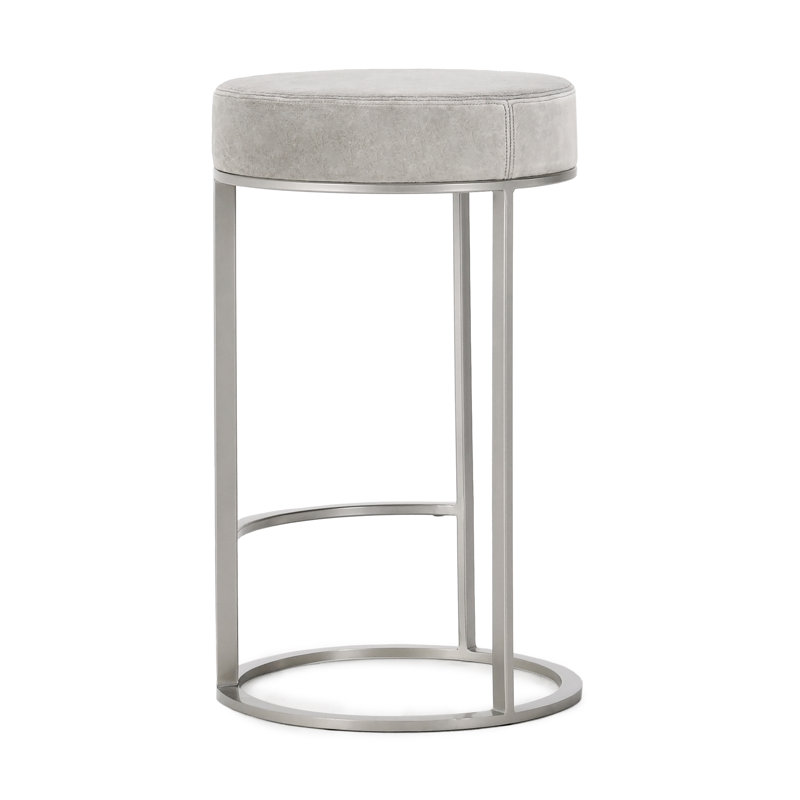 Quinn Upholstered Fabric Counter Stool, Gray Seat/Nickel Frame