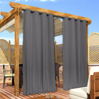 Outdoor Patio Curtains 2 Panels Windproof Top Grommet & Back Tab Bottom, Thermal Insulated Drapes Keep Privacy for Yard/Porch with Ropes for Fixed
