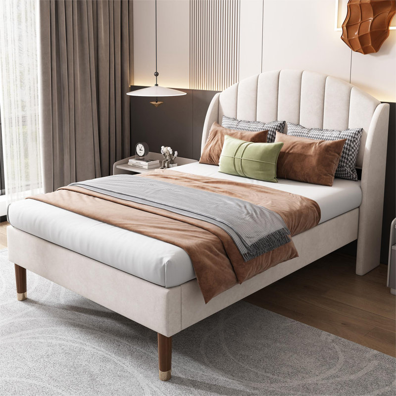 Solna Upholstered Bed, European Single (90 x 200cm), Beige