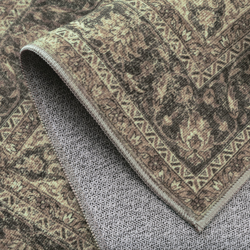 Tivora Oriental Machine Washable Brown Area Rug, Rectangle 7'9" x 9'9"