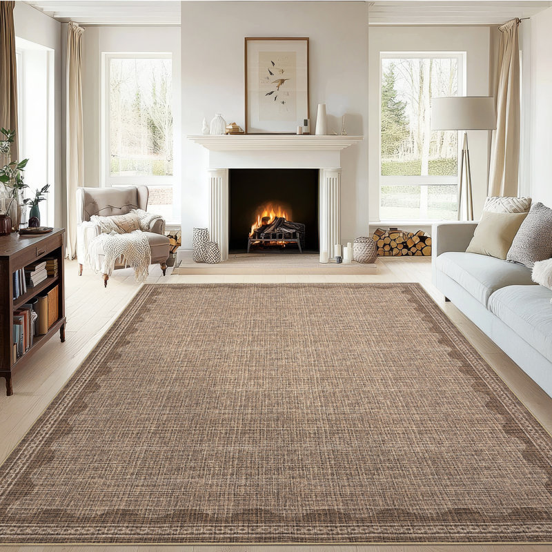 Scalloped Machine Washable Rug Modern Solid Floor Mats with Non-Slip Backing, Stain-Resistant Low Pile Accent Rug, Contemporary Indoor Carpet for Living Room, Bedroom, Office