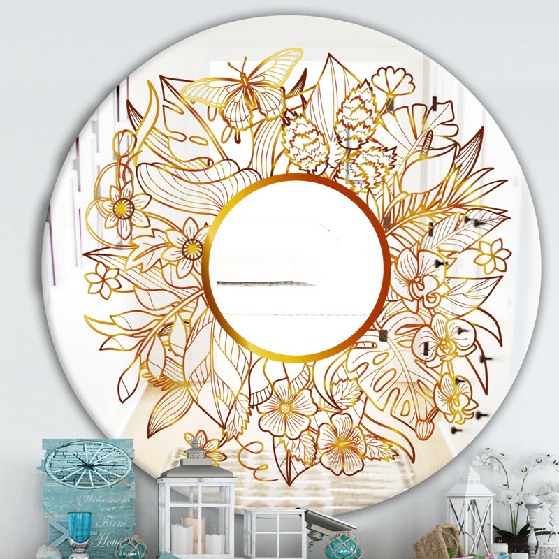 Miroir d'appoint tropical, H 31,5 po x l po, Brun / Doré