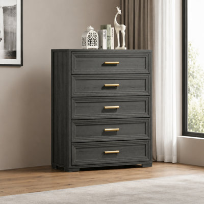 Grande commode de rangement à 5 tiroirs Liora de style contemporain aux lignes épurées