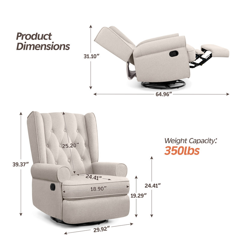 Venancia 30 Wide  Swivel and Rocker Manual Recliner with Wing Back, Beige