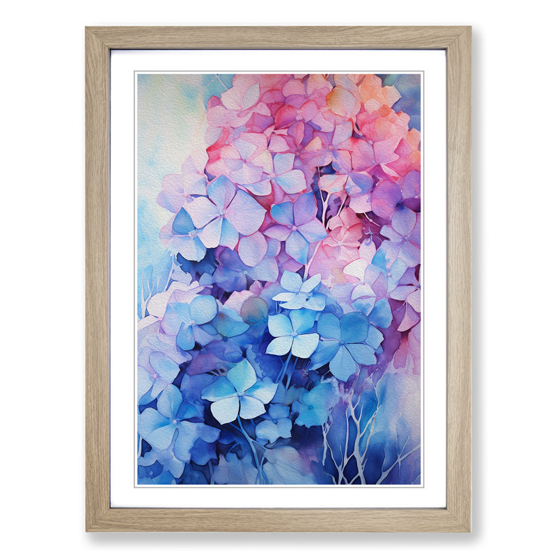 Hydrangea Abstract - Framed Print, 46cm H x 34cm W x 2cm D, Oak