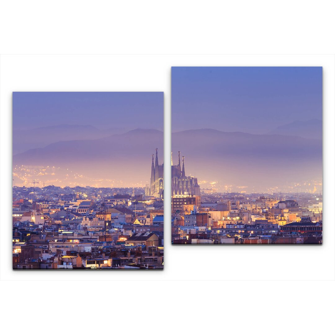 2-tlg. Leinwandbilder-Set Skyline Barcelona