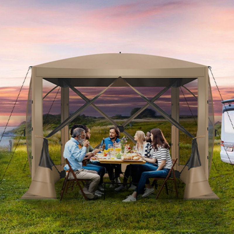 6FTx6FT Screen Room with Mosquito Netting, Hub Tent Instant Screened Canopy with Carrying Bag and Ground Stakes, Khaki