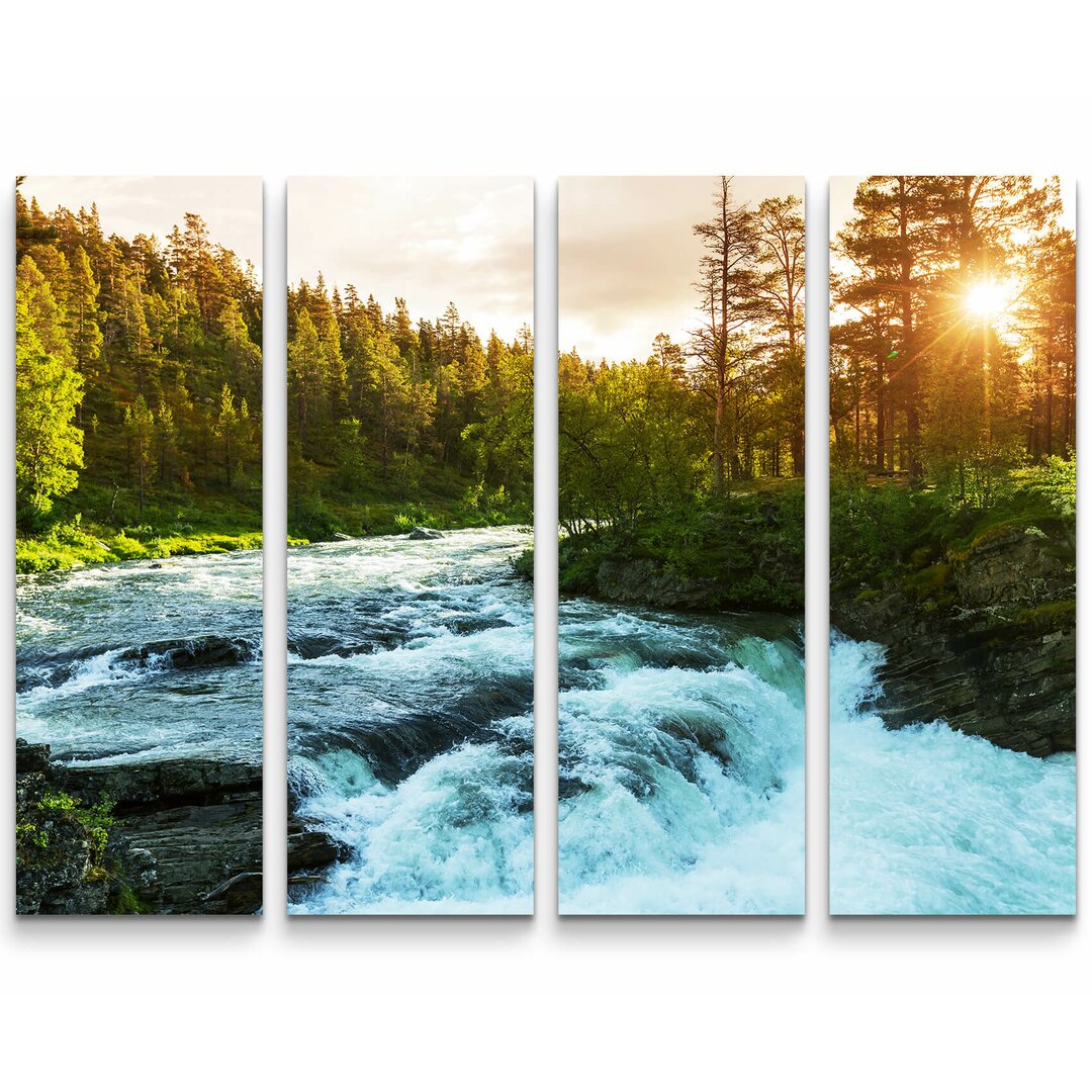 4-tlg. Leinwandbilder-Set Wald mit Fluss in Norwegen