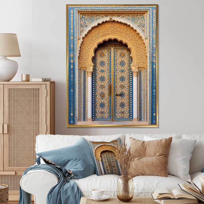 Morroco Palace Golden Doors IV - Countryside, art mural encadré, 44" H x 34" W, Cadre flottant doré