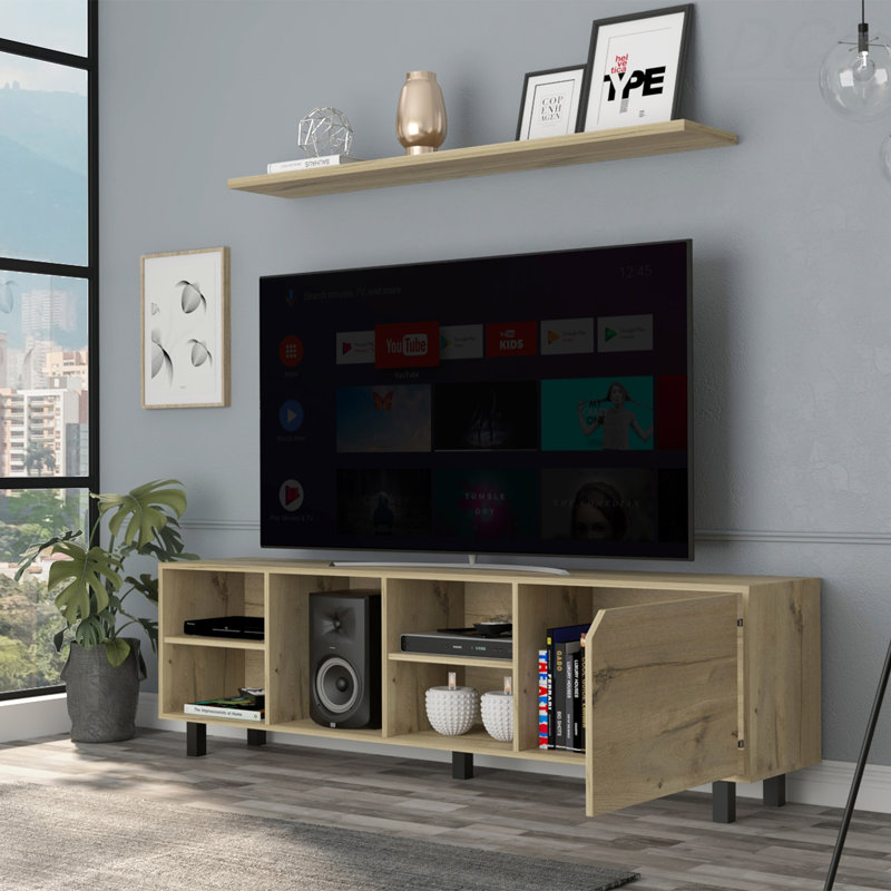 Meuble télé Valividia pour téléviseur 70 po, quatre tablettes ouvertes, cinq pieds, meuble télé