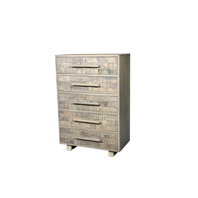Commode 5 tiroirs en bois massif, Blanc