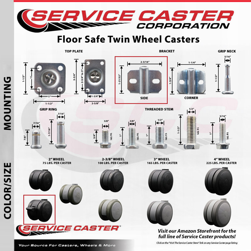 Wheel Caster with Brake Side Mount