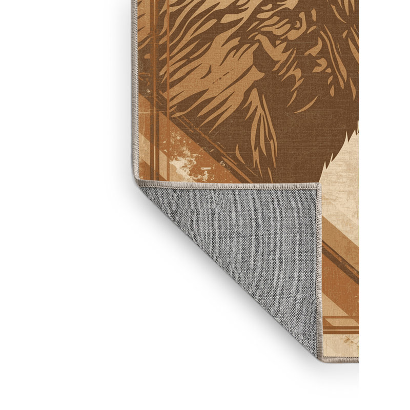 Machine Washable Pavli Bison Buffalo Rustic Vintage Look Rug in Brown – Beige Binding, 5x7