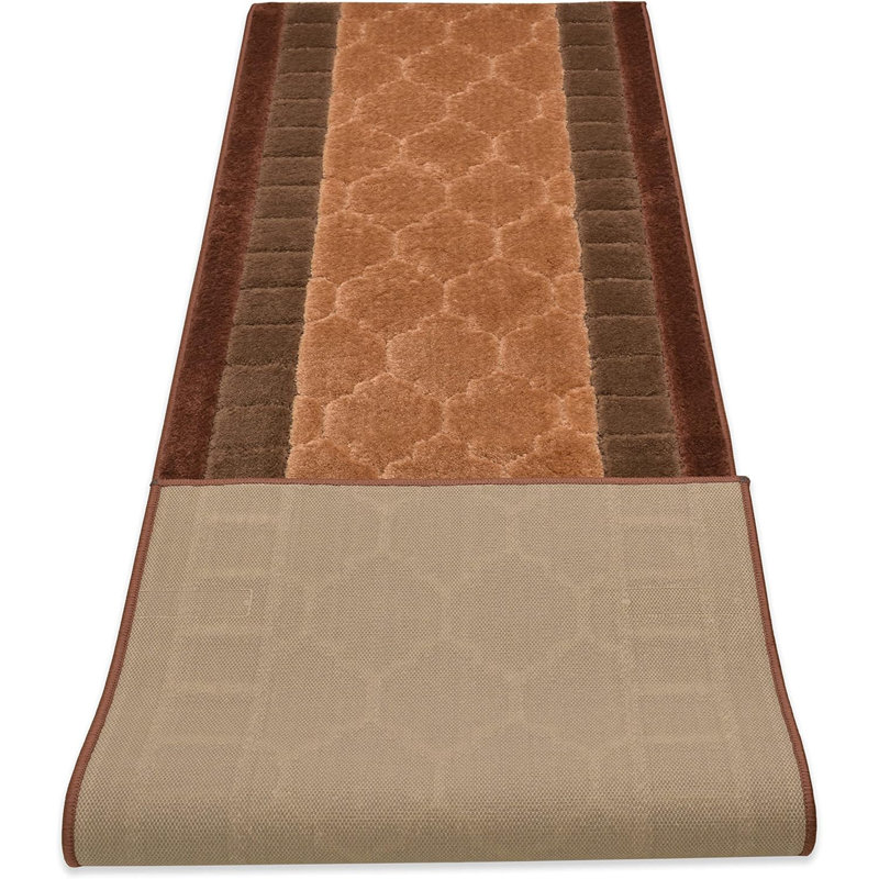 Custom Size Brant Collection Trellis Brown Design Medium Pile Slip Resistant Runner Rugs by Feet, Runner 2'2" x 12'