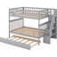 Lit superposé double gris avec lit gigogne et escalier - Construction en pin, option de 3 lits, compartiments de rangement, garde-corps, assemblage simple offert et escalier, fabrication en bois, design, rangement organisé,-22585043