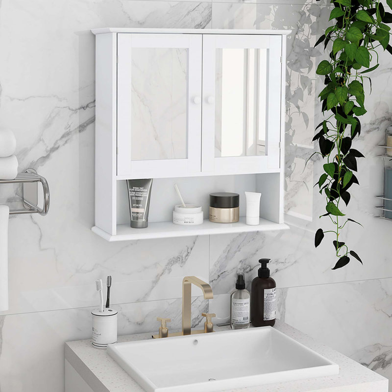 Armoire murale de salle de bain avec portes et tablettes à miroir Doule