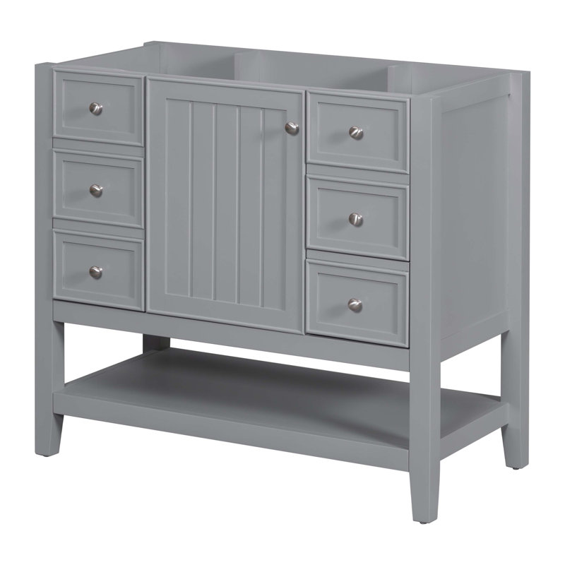 36" Gray Solid Wood and MDF Freestanding Bathroom Vanity Cabinet