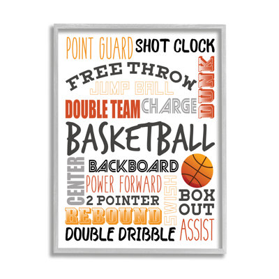 «Basketball Game Conditions», typographie orange, art sur toile surdimensionné pour enfants, par Kim Allen