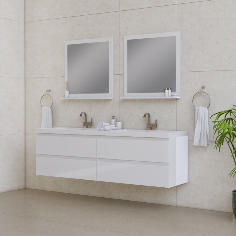 Arjina 72'' Double Bathroom Vanity with Solid Surface Top, White