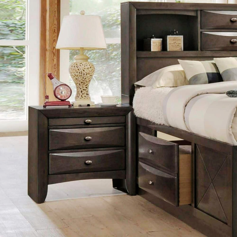 Table de chevet pour chambre à coucher, table de chevet en bois avec 2 tiroirs