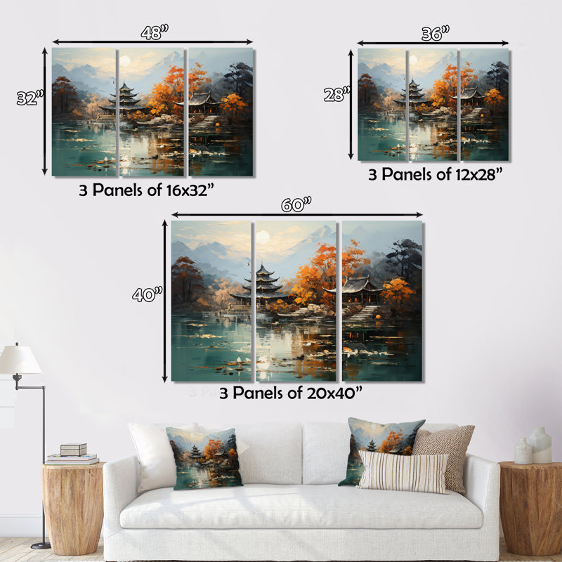 «Asian Imperial Landscape», ensemble d'art sur toile - Art asiatique III, H 28 po x l 36 po x P 1 po