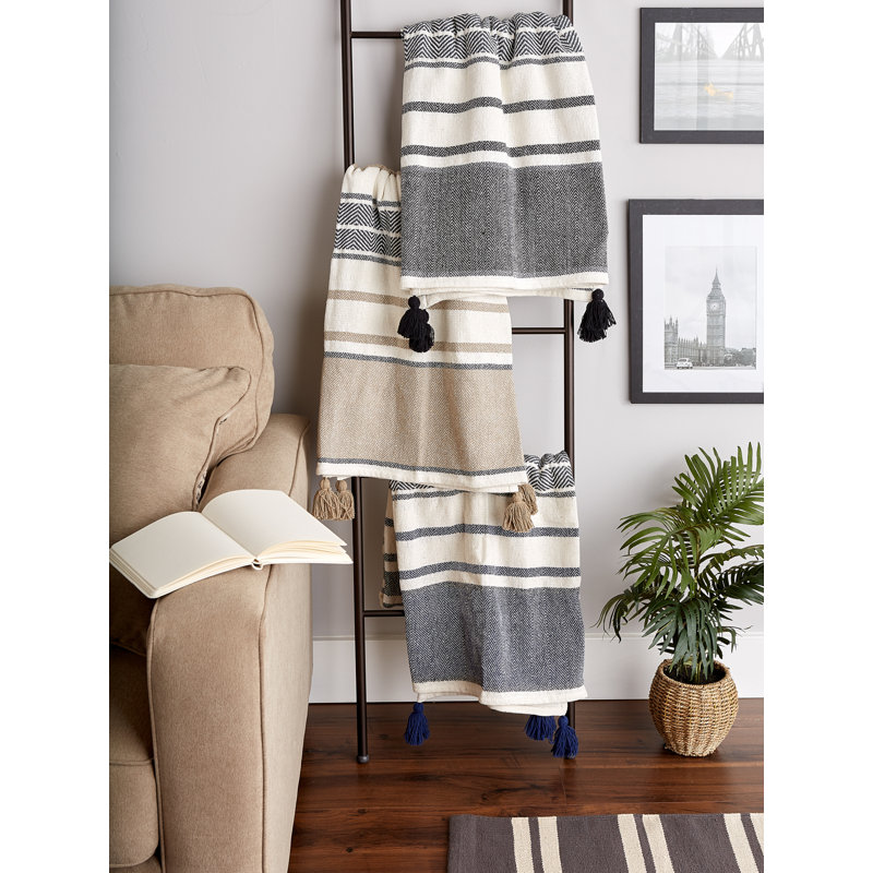 Black and Mineral Cotton Chevron Throw Blanket, 50x60"