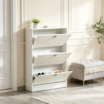 Armoire de rangement pour chaussures moderne et étroite avec 3 tiroirs rabattables, armoire à chaussures pour entrée