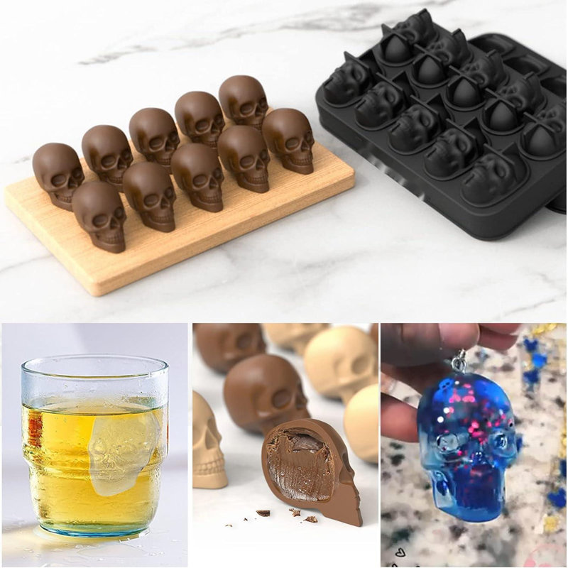 Ice Cube Trays,Silicone Ice Cube Mould Maker With Lid,Skull Head Style Mould,For Chilling Whiskey, Cocktail, Beverages,Pudding Chocolate