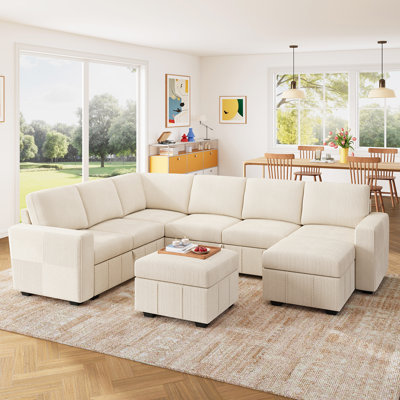 Abramson Upholstered Sleeper Sectional Sofa Bed With Ottoman   