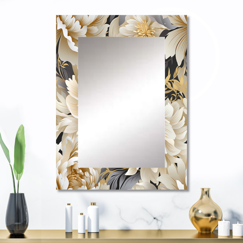«Staebell Beige Tranquility Pivoines», motif floral - miroir unique floral, grand miroir mural Cottage, reproduction d'art en métal