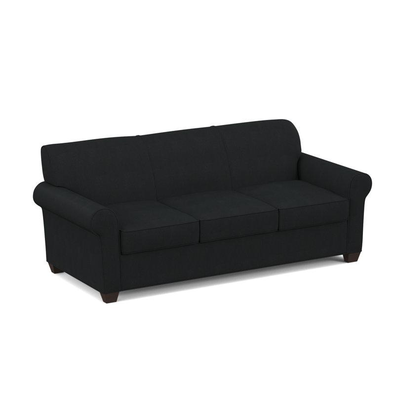 Finn Rolled Arm Sofa with Reversible Cushions, Cafelle, Dillon Black, 34" H x 75" W x 36" D