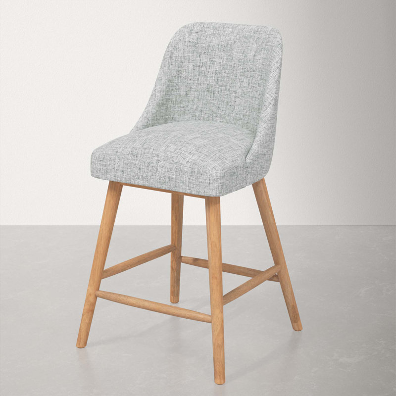 Tabouret Gallie, Bois naturel, Tabouret de comptoir (siège d'une hauteur de 27 p, Lin texturé pierre ponce Zuma