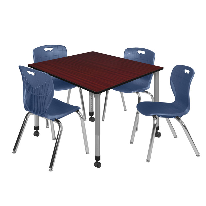 Ensemble de table de salle à manger L 42 po Romig Kee, H 34 po x L 30 po x l 30 po, Acajou, Bleu