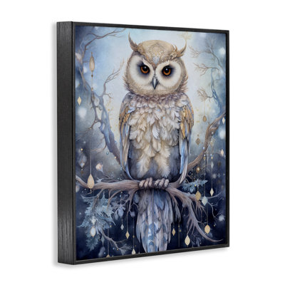 Chouette sur une branche scintillante, impression sur toile