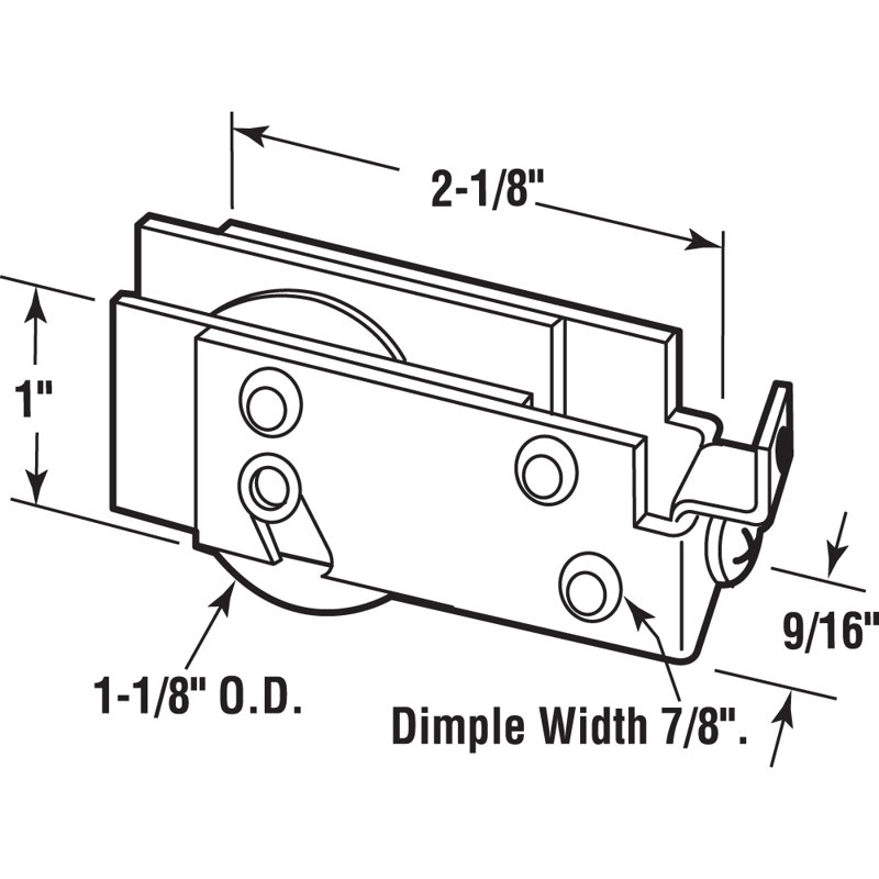 1-1/8 In., Steel, Sliding Door Roller Assembly With F-Tab