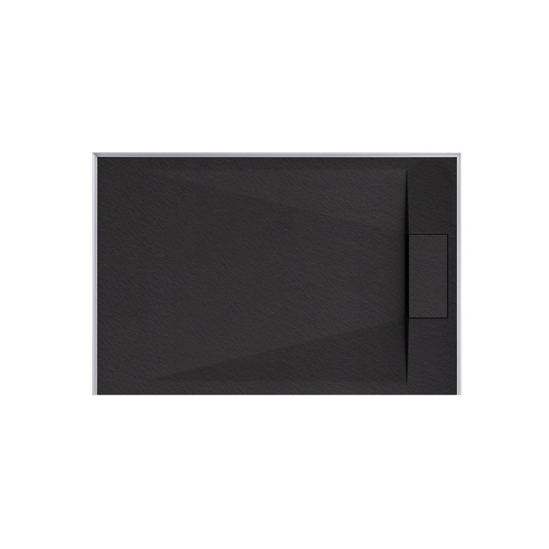 Receveur de douche rectangulaire extra-plat Lenora 122 cm x 81 cm avec bonde latérale dissimulée, noir uni, Black