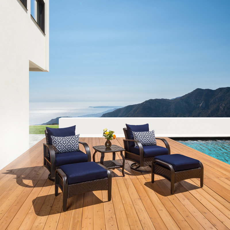 Barcelo 5 Piece Rattan Conversation Set with Cushions, Canvas Navy Sunbrella® Canvas