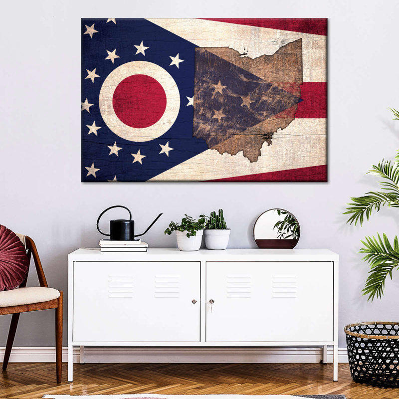 «State Map Over Ohio Flag», reproduction sur toile, H 16 po x l 24 po x P 1,25 po
