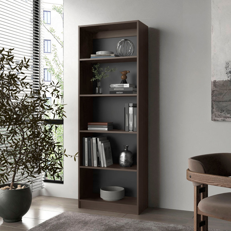 Bookcase With Open Storage And 5 Shelves, Stained Walnut, (5 Shelves) 71"H x 11.8"W x 24.7"D