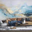 Adhésif mural bleu et doré-425527614