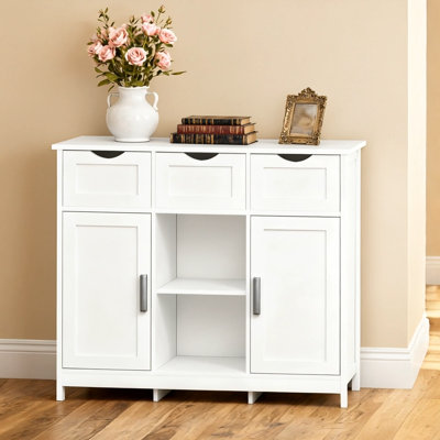 Storage Cabinets,Wooden Floor Cabinet,with Drawers and Shelves Storage Cabinets,Accent Cabinet for Living Room,Bedroom,Bathroom Furniture Home Decor(White)