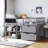 Twin Size Low Loft Bed with Rolling Desk, Shelf and Drawers - Grey