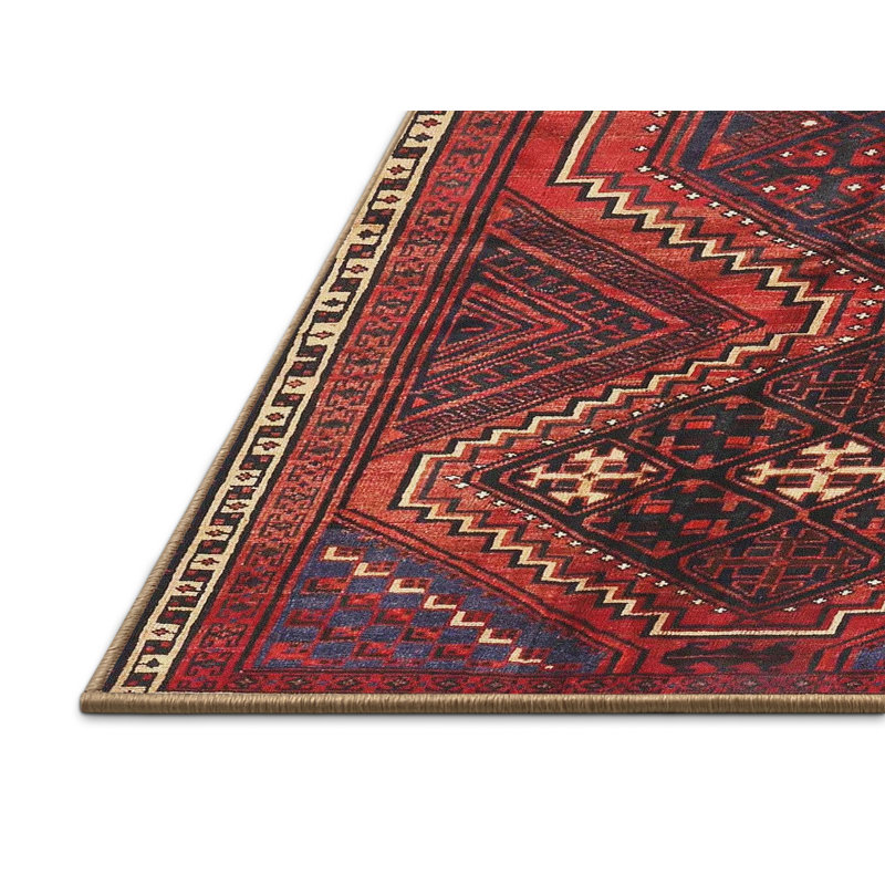 Tapis traditionnel mehroon/noir/bleu Volfango, Rectangle 4 pi x 6 pi