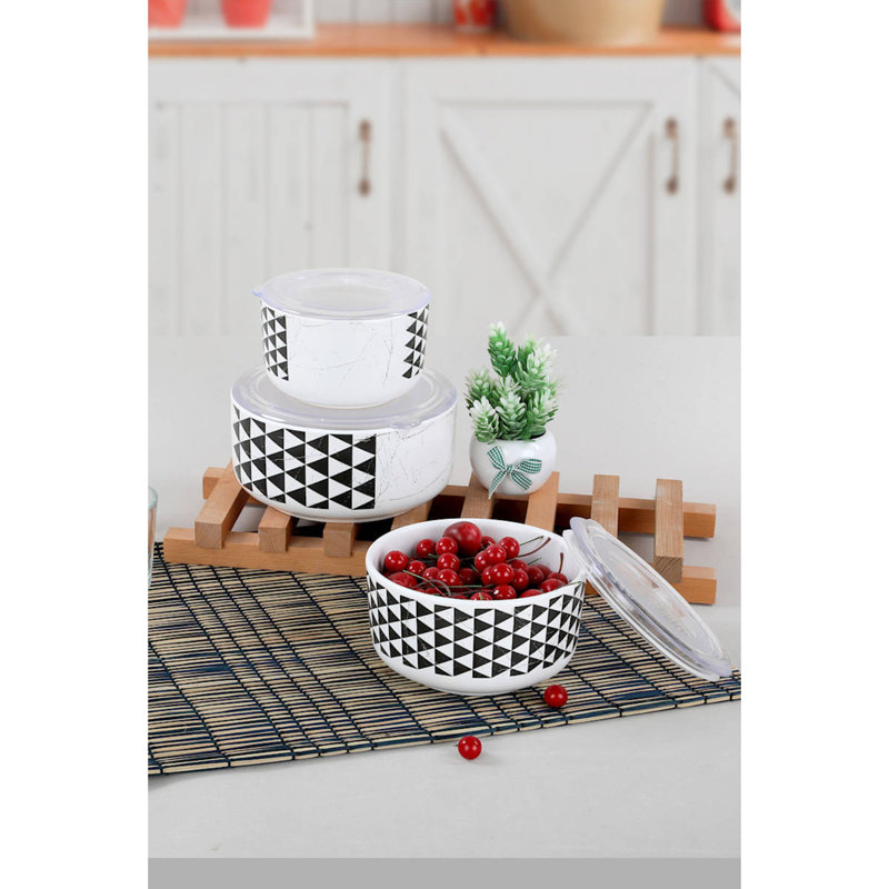 Ensemble de 6 boîtes de rangement en céramique, grès antibactérien, blanc et noir, comprend 1 x 4,7 po (535 ml), 1 x 5,5 po (750 ml), 1 x 6,3 x 6,3 x 3,0 po (1200 ml) | Solution d'organisation écologique, lavable au lave-vaisselle et élégante
