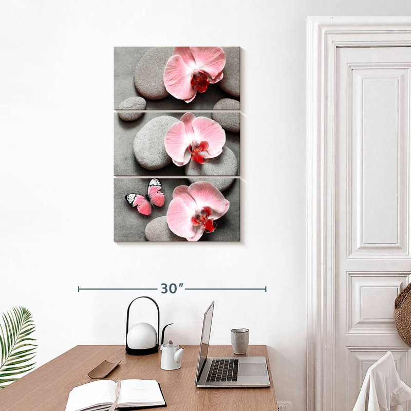 Harnek zen rose orchidées et papillon, H 32 po x l 20 po