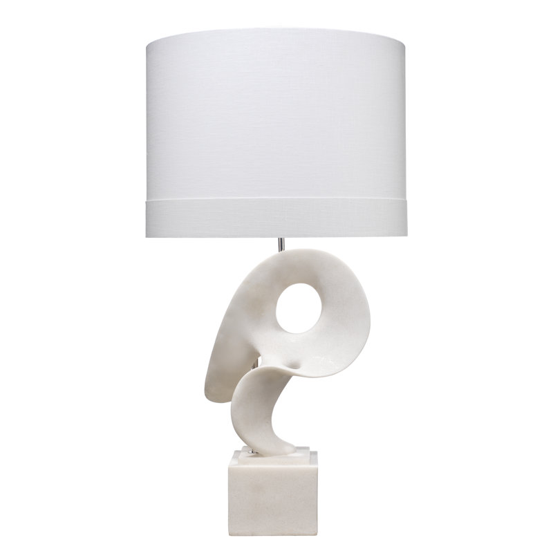 White Polyresin Sculptural Table Lamp with Linen Shade
