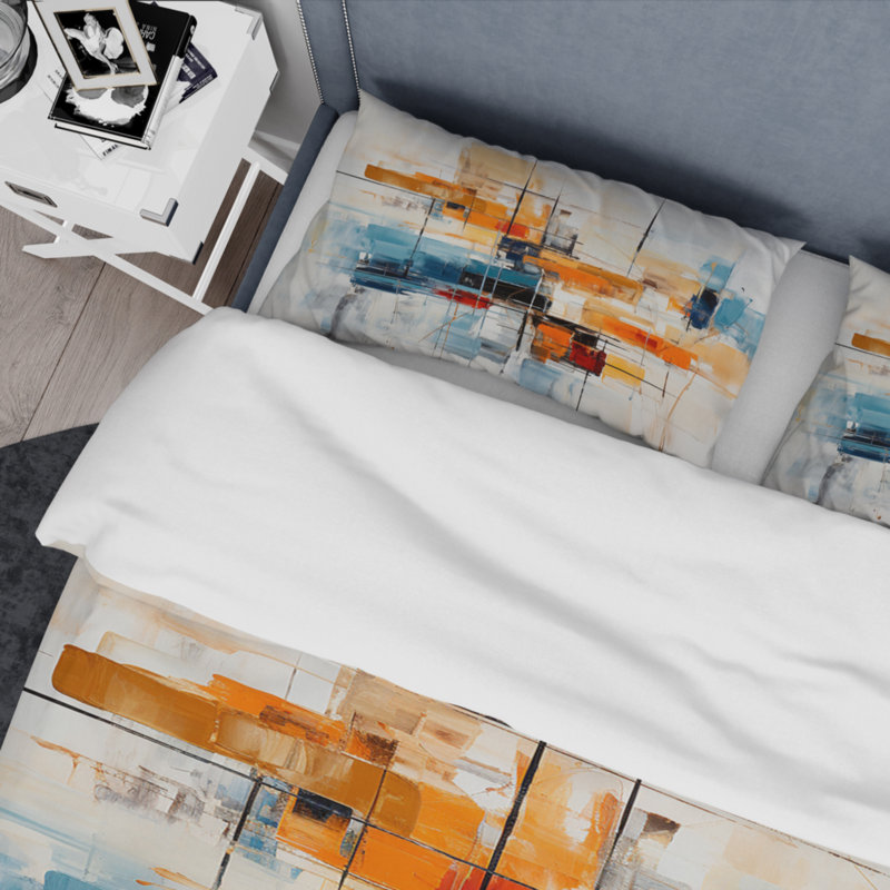 Colorful Mid Century Retro Reflections III - Abstract Duvet Cover Set - Microfiber Polyester, King Duvet Cover + 2 King Shams